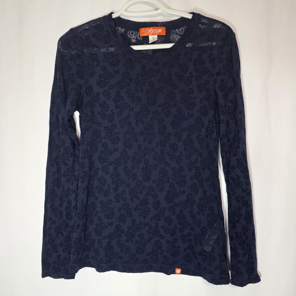 Navy Floral Lace Knit Long Sleeve Top Sheer Indie Soft Girl Coquette Aesthetic S